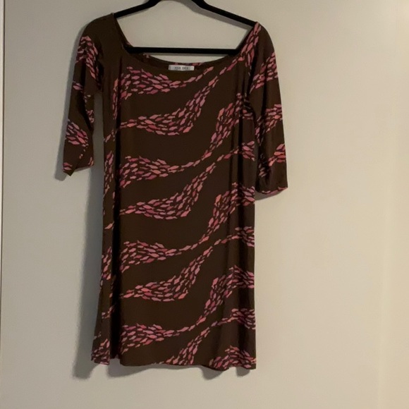 Ava Sky Brown Dress with Pink Accents - Picture 1 of 6